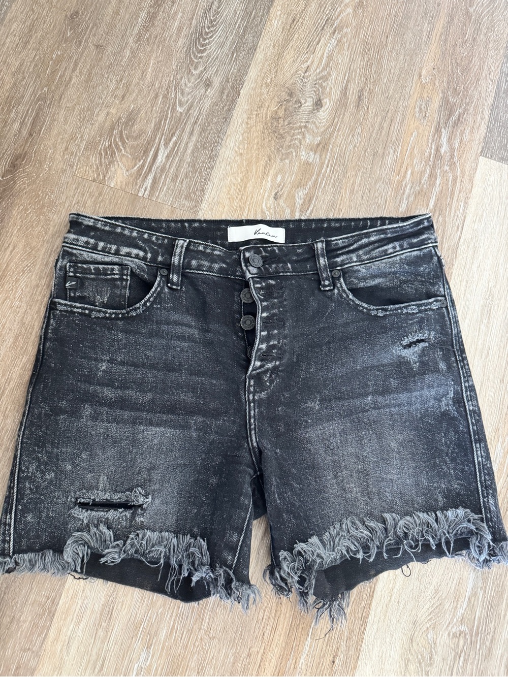 KanCan Washed Black Distressed Denim Shorts
